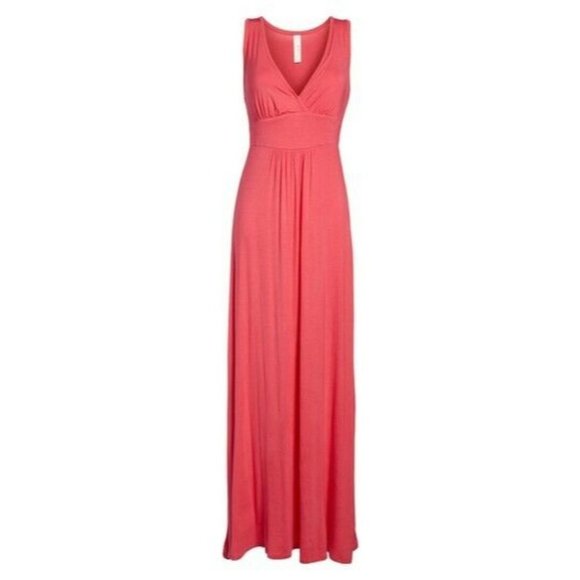 Loveappella Dresses & Skirts - Loveappella V-Neck Jersey Long Maxi Dress Empire Waist V-neck Pink Womens Small
